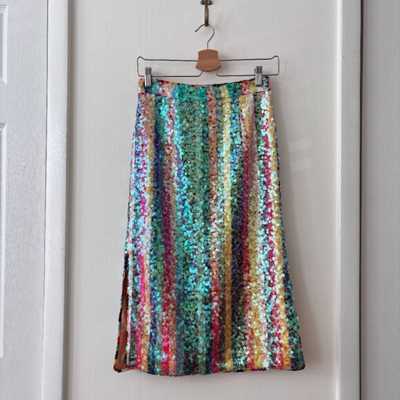 Anthropologie Maeve Rainbow Sequined Midi Skirt - Picture 4 of 9